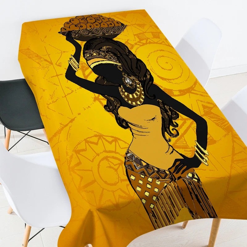 Bluejw Digital Printed African Tribe Woman Design Polyester Fabric Tablecloth - Image 2